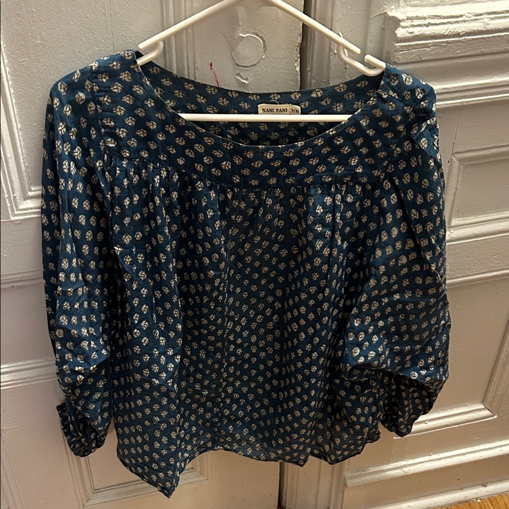 Nani Pani Blue Block Printed Cotton Blouse
